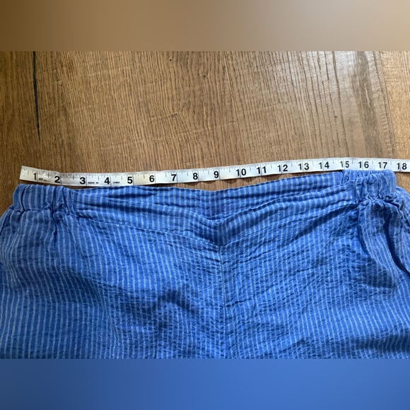 FLAX Blue Striped Linen Capri Pants - Picture 6 of 8